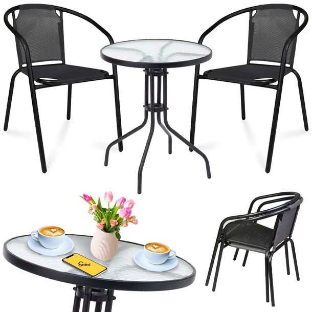 ZESTAW MEBLI OGRODOWYCH stolik + 2 krzesła komplet balkonowy BALKON BISTRO