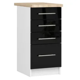 szafka-kuchenna-z-blatem-stojaca-dolna-40-cm-4-szuflady-czarna-biala-polysk