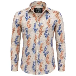 koszula-meska-szara-w-pomaranczowo-niebieskie-wzory-slim-fit