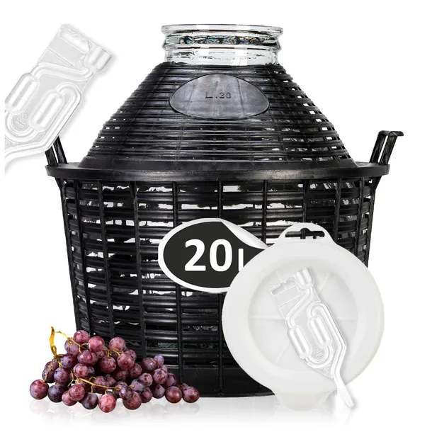 BALON na WINO CYDR 20L GĄSIOR do WINA szeroka szyjka ZESTAW kaptur +rurka