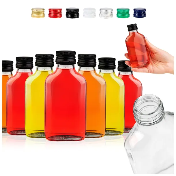 50x MAŁE BUTELKI NA NALEWKI SOK BUTELKI WESELNE DLA GOŚCI PIERSIÓWKA 100 ML