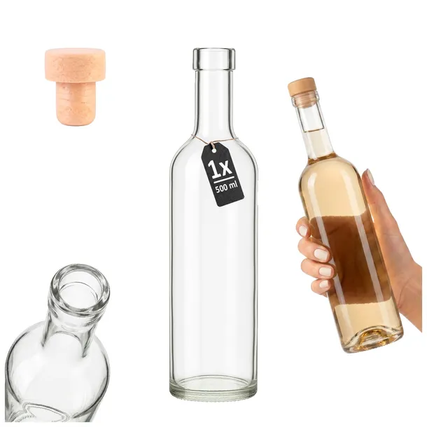BUTELKA SZKLANA NA NALEWKI BIMBER WINO SOK SOKI FUTURA 500ml 0,5L + KOREK