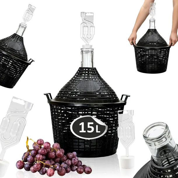 BALON na WINO 15L cydr w koszu GĄSIOR do WINA 15 L zestaw KOREK + RURKA
