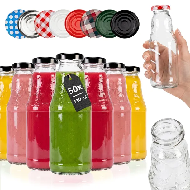 50x Butelki SOCZEK 330ml BUTELKA NA WODĘ SOKI NALEWKI z zakrętkami + GRATIS