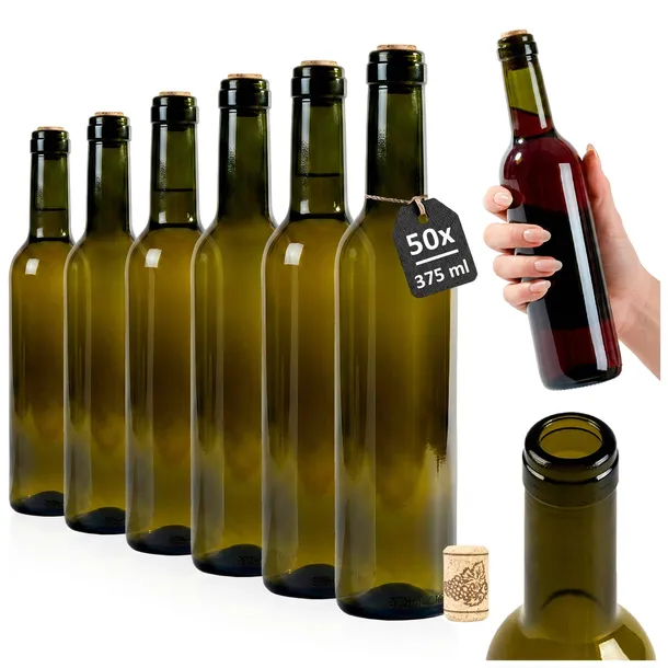 50x Butelki szklane Bordeaux 375ml na WINO NALEWKI oliwkowe + KORKI do WINA