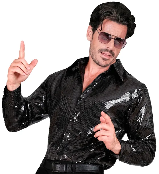 Koszula Disco Cekinowa Czarna Przebranie Lata 80 90 Glitter Party XXL