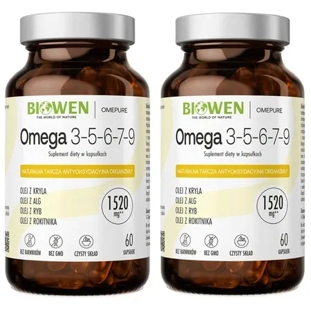 Zestaw 2x Biowen Omega 3-5-6-7-9 60 kaps KRĄŻENIE TRAWIENIE ODPORNOŚĆ URODA