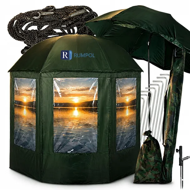 PARASOL WĘDKARSKI ZIELONY NAMIOT WODOODPORNY REGULOWANY 240CM PVC 280327