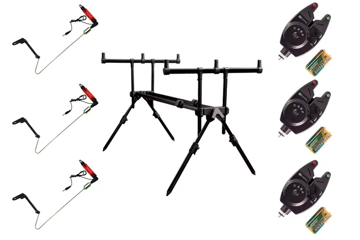 ZESTAW KARPIOWY RUMPOL ROD POD NA 3 WĘDKI + 3 SYGNALIZATORY + 3 SWINGERY
