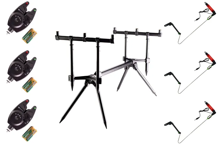 ZESTAW KARPIOWY RUMPOL ROD POD NA 3 WĘDKI + 3 SYGNALIZATORY + 3 SWINGERY