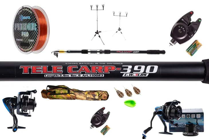 ZESTAW KARPIOWY DUO 2X TELECARP 3,9M 2X MIGHTY 5000 2X SYGNALIZATOR