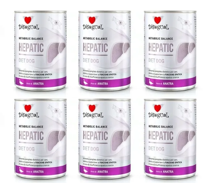 Disugual Dla Psa Mokra dieta wątroba Weterynaryjna Hepatic Kaczka 6 x 400 g