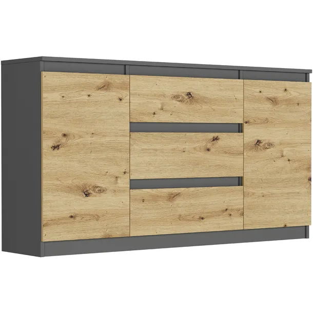 KOMODA 140 Z SZAFKĄ 3 SZUFLADY 2 PÓŁKI ANTRACYT MIX ARTISAN R140S3