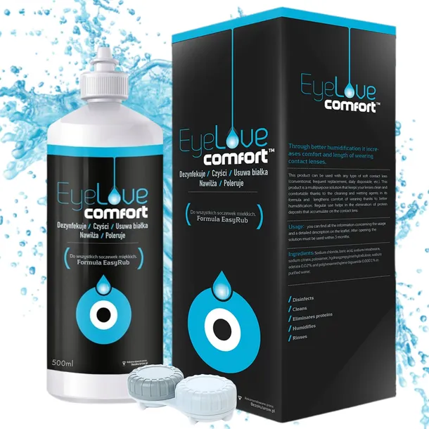 Płyn do soczewek kontaktowych EyeLove Comfort 500 ml + POJEMNIK GRATIS