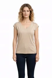 morgan-bezowy-t-shirt-z-blyszczacej-dzianiny-z-okraglym-dekoltem-xs-i4c