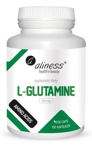 L-Glutamina 500 mg VEGE Bez Glutenu Laktozy Soi GMO Aliness 100 kapsułek