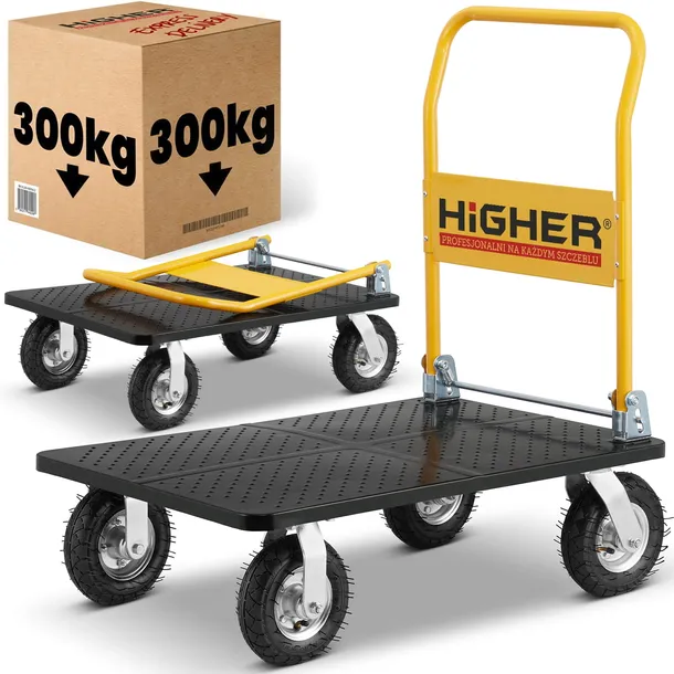 Wózek magazynowy transportowy składany pompowane koła HIGHER PRO 300 kg