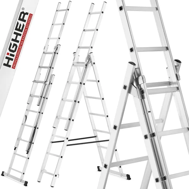 Drabina aluminiowa wielofunkcyjna z adaptacją na schody 3x7 HIGHER 150kg