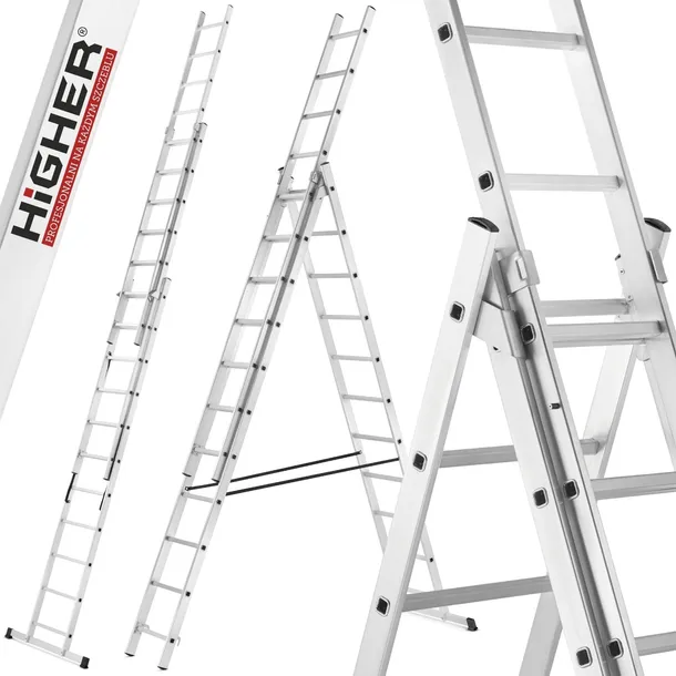 Drabina aluminiowa wielofunkcyjna z adaptacją na schody 3x11 HIGHER 150kg