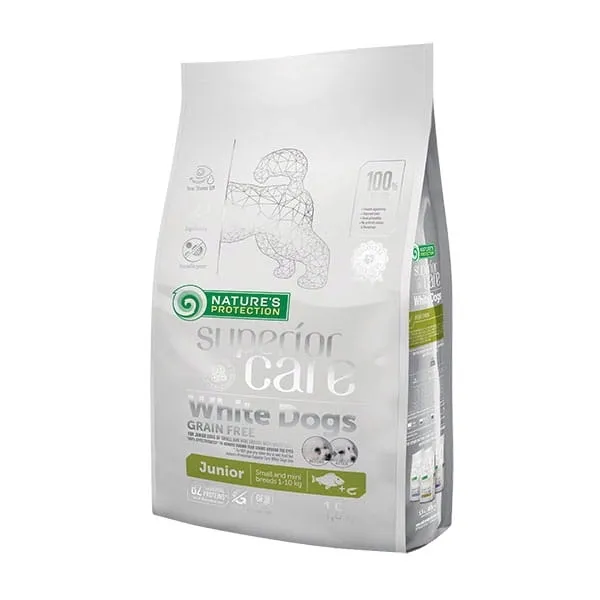 Суха храна за кучета с бяла козина NATURE'S PROTECTION Superior Care White Dog Junior Small Breeds - 1.5 и 10 kg, с бяла риба, за дребни и малки п