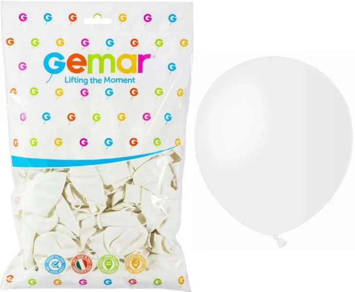 BALONY Pastelowe BIAŁE 13cm 5" 100szt GEMAR Lateksowe Gumowe #001