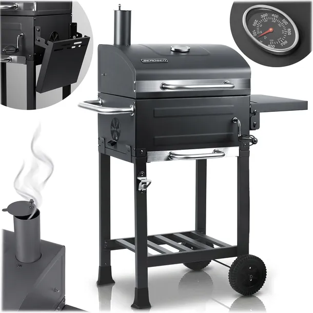 GRILL WĘGLOWY OGRODOWY KOMIN STALOWY RUSZT 40 x 31,5 cm DUŻY + TERMOMETR