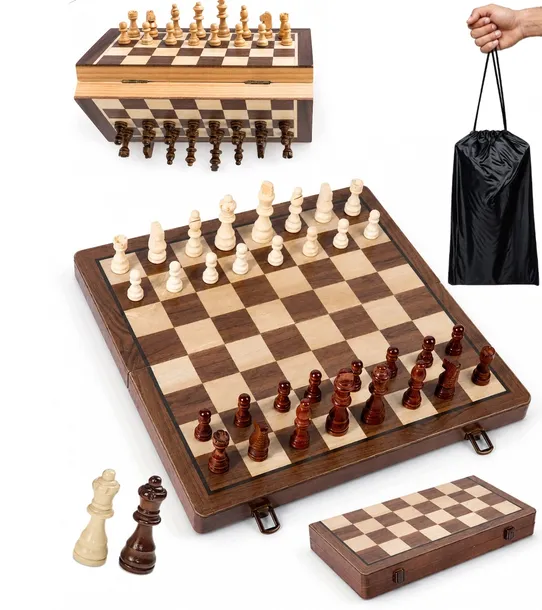 Szachy Drewniane 39x39 cm Składane Zestaw Szachowy Gra Logiczna W171