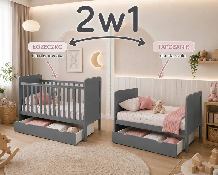 Łóżeczko / Tapczanik ISABEL 2w1 140x70 + szuflada : SZARE