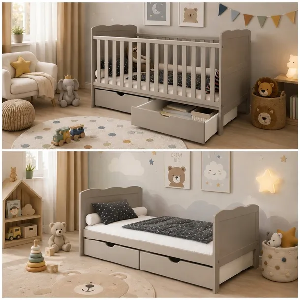 Łóżeczko / Tapczanik ISABEL 2w1 140x70 + 2 szuflady : KASZMIROWE / BEŻOWE