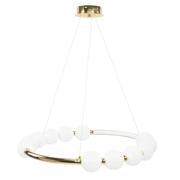 Lampa LED elegancka białe kule nowoczesna złota wisząca duża do salonu 62cm