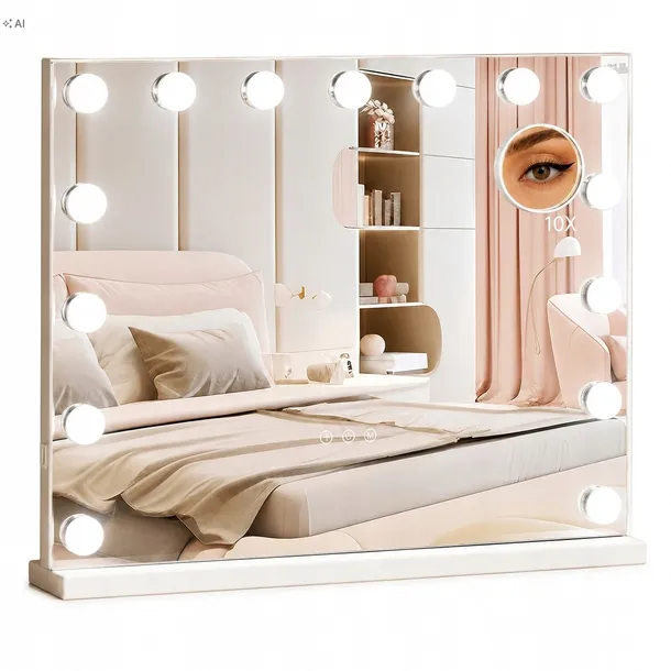 LUSTRO STOJĄCE LED 58x43 cm Lusterko do Makijażu Podświetlane Hollywood USB