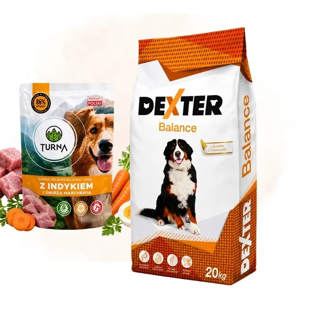 Sucha Karma Dla Psa Dexter Balance Z Witaminami Duże Rasy 20kg + Saszetka