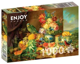 puzzle-1000-el-martwa-natura-z-owocami-kwiatami-i-papuga-josef-schuster