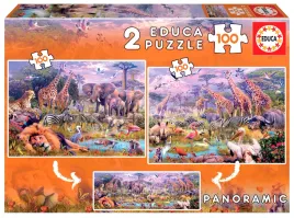 puzzle-2-x-100-el-educa-dzikie-zwierzeta-panorama