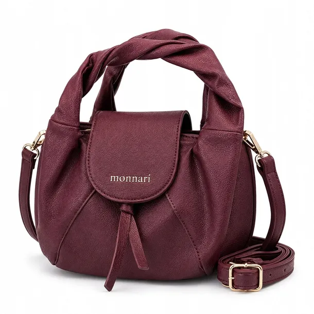 Torebka Damska MONNARI Mały Kuferek do Ręki Listonoszka BORDO BURGUND
