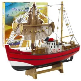 model-kolekcjonerski-dekoracyjny-statek-kuter-rybacki-czerwony-30x26cm