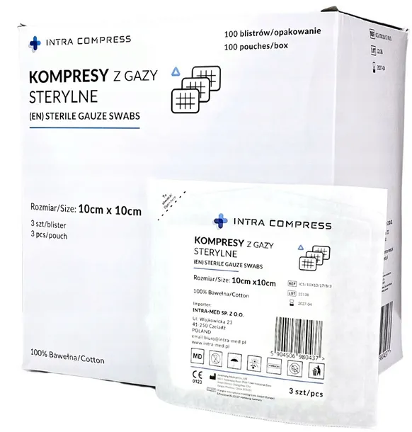Kompresy z gazy sterylne 10cm x 10cm 17n8w 100 blistrów po 3 sztuki