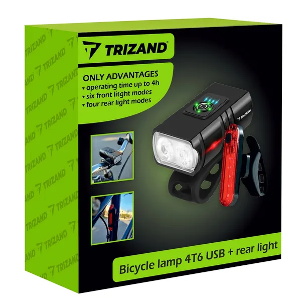 Lampka rowerowa Trizand LED akumulatorowa czarna 300 lm 6 trybów