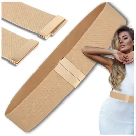 elastyczny-bezowy-modny-pasek-damski-do-sukienki-zlota-klamra-elegancki