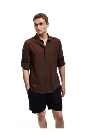 koton-meska-koszula-casual-brazowa-gladka-z-dlugim-rekawem-m-5ia