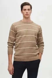 d-s-damat-meski-sweter-bezowy-w-paski-gladki-z-okraglym-dekoltem-l-5ia