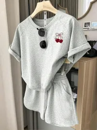 shein-szary-komplet-dzieciecy-bluzka-z-krotkim-rekawem-i-szorty-140-146-1ma