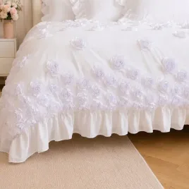 posciel-biala-200x220-kwiaty-roze-3d-falbana-2-poszewki-70x55-komplet