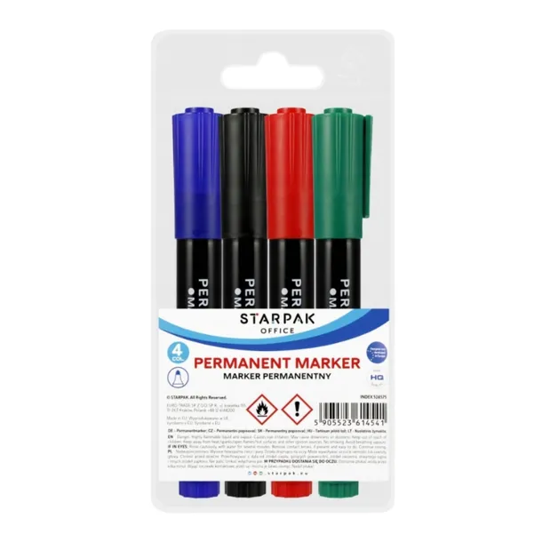 STARPAK Marker Permanentny MIX Czarny Niebieski Zielony Czerwony 4szt.