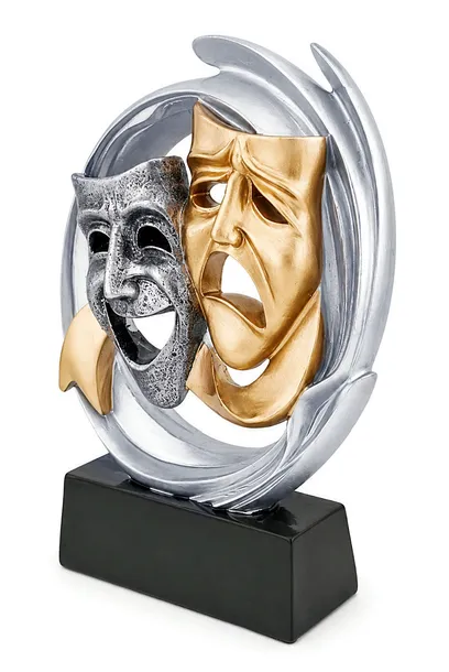 DRX021  Statuetka TEATR - MASKI - seria WOW !, odlew 3D, wysokość H-170mm, W-120mm -MASK THEATER