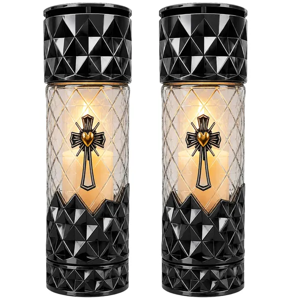 2x WYSOKI ZNICZ NA CMENTARZ GRÓB LAMPION KLASYCZNY 29CM SREBRNY DEKOR