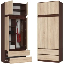 szafa-z-nadstawka-2d-90-cm-6-polek-2-szuflady-wenge-dab-sonoma