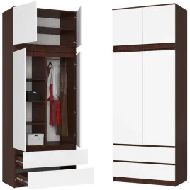 szafa-z-nadstawka-2d-90-cm-6-polek-2-szuflady-wenge-bialy-front