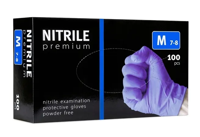 Rękawice rękawiczki nitrylowe PREMIUM bezpudrowe M fioletowe 100 sztuk