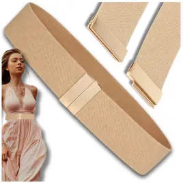 elastyczny-bezowy-modny-pasek-damski-do-sukienki-zlota-klamra-elegancki